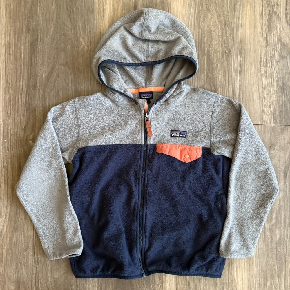 Patagonia Kids XS Micro D Snap-T Fleece Jacket Gray Blue Full-Zip Hooded Knit